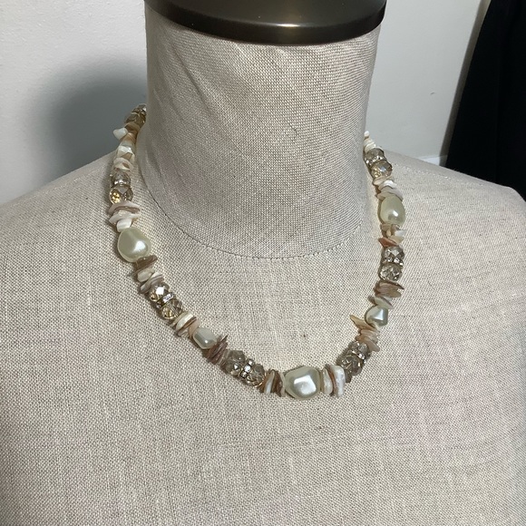 Vintage Pearl, Shell, Bead, and Crystal Necklace, Adj Approx 17-20” - Picture 10 of 12